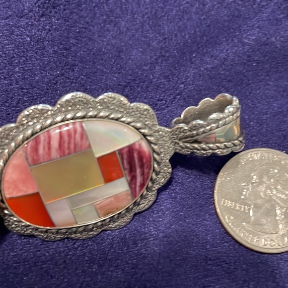 HP💕 Pollack Relios Sterling Silver 925 Multi-Stone Inlay Pendant Vintage - Picture 14 of 14